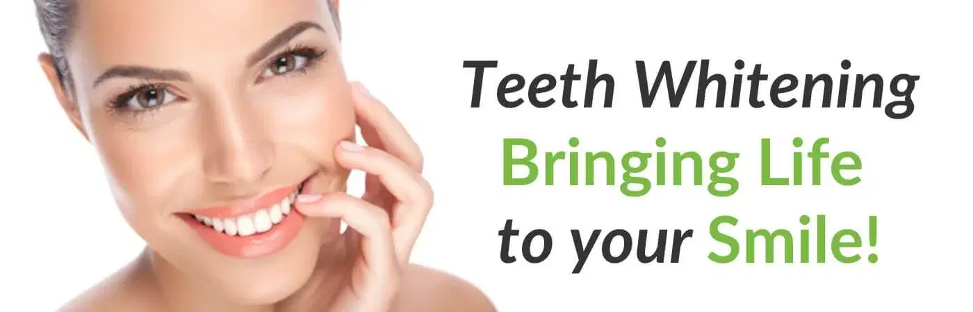 Smiling woman with white teeth promoting teeth whitening at Wightwick Dental Practice in Wolverhampton